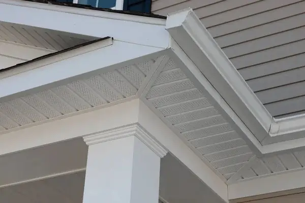 Vented soffit and wrapped column trim on a covered front porch